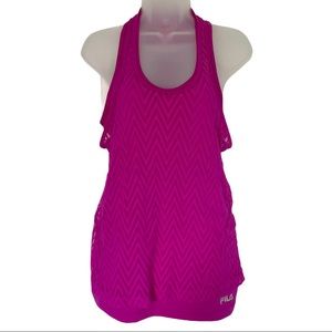FILA Tank Top Mesh Sheer Overlay Magenta Pink